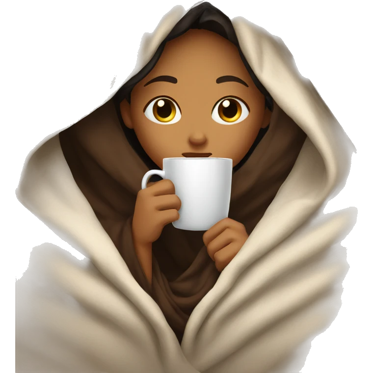 girl inside a blanket sipping coffee eyes closed emoji