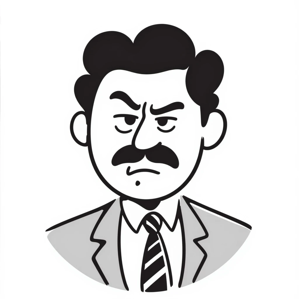 A hand-drawn angry supervisor with a mustache and a stern expression emoji