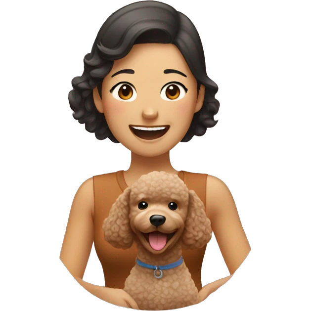 Asian Woman Laughing With Brown Poodle Puppy emoji
