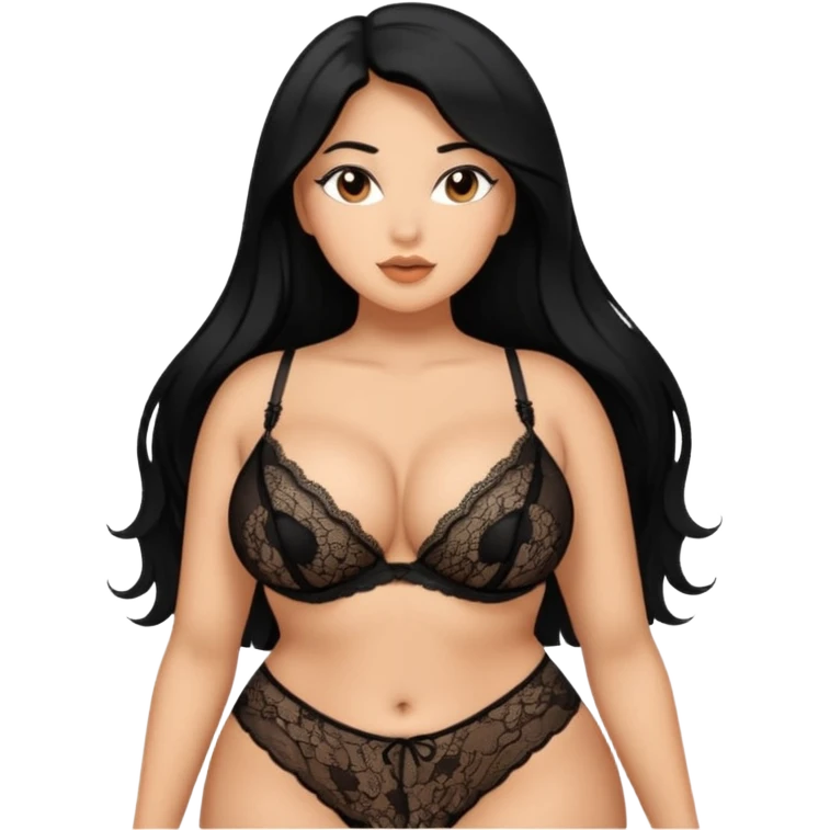 Curvy busty  tan Latina Woman with long black hair in lingerie found sexy poses emoji