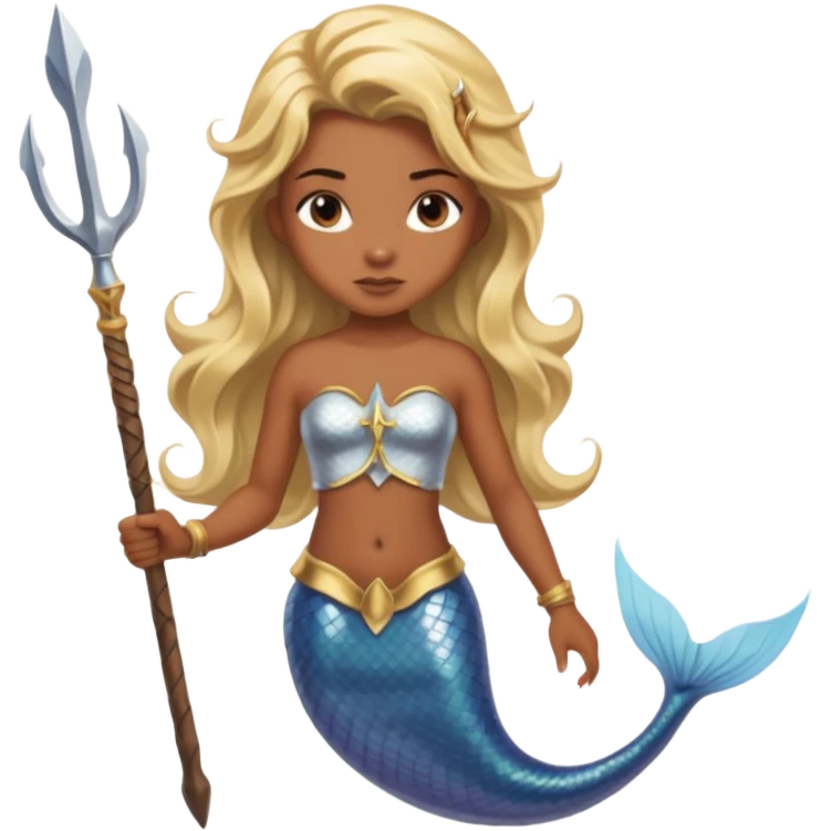 Mermaid with Trident – Warrior brown skin, blonde hair mermaid with weapon emoji