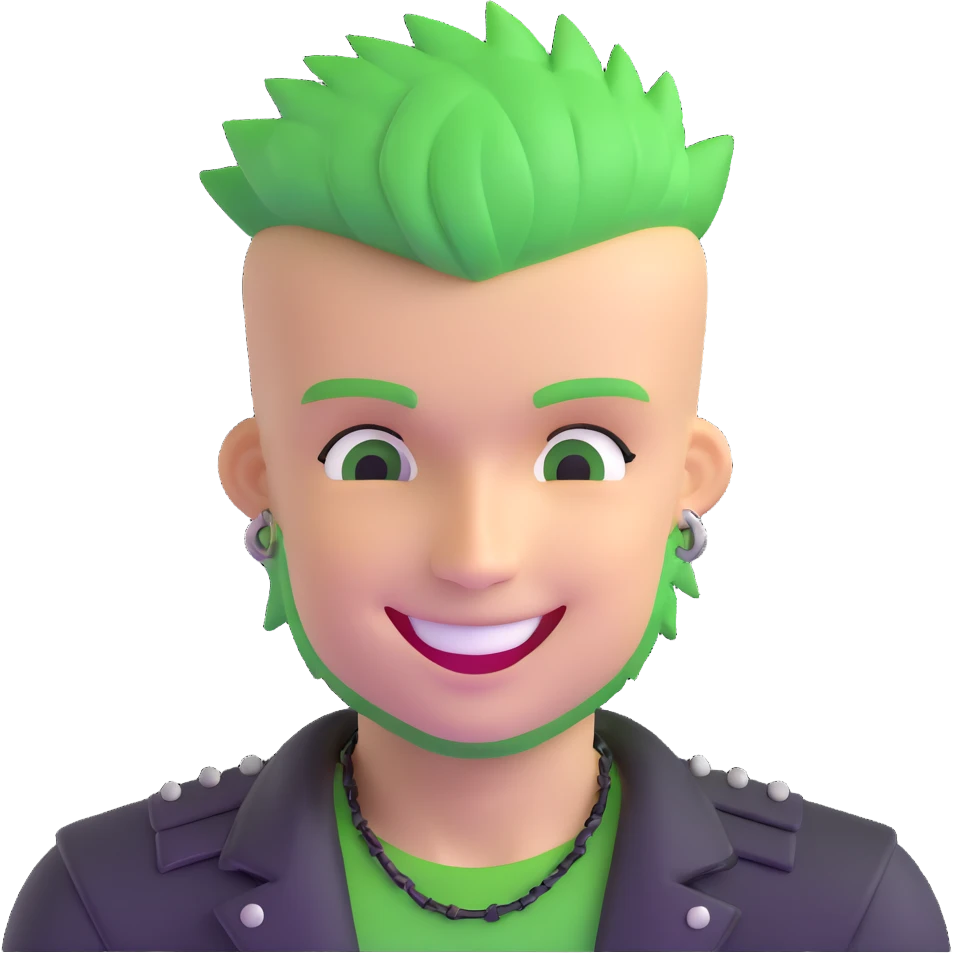 smiling punk guy with green irochese emoji