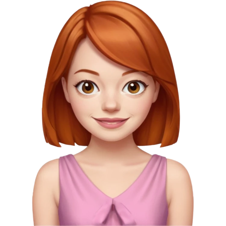 Emma Stone, orange brown hair, pink dress emoji