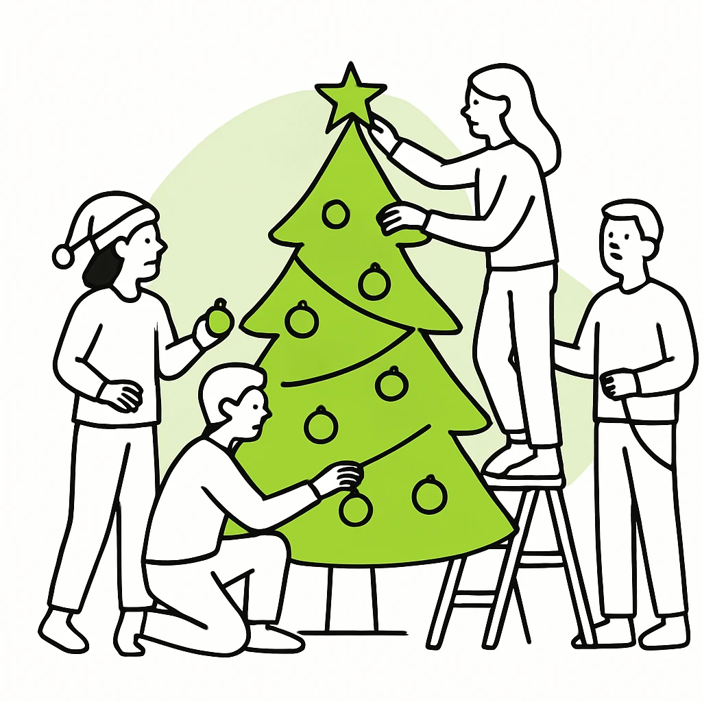 people decorating a Christmas tree emoji