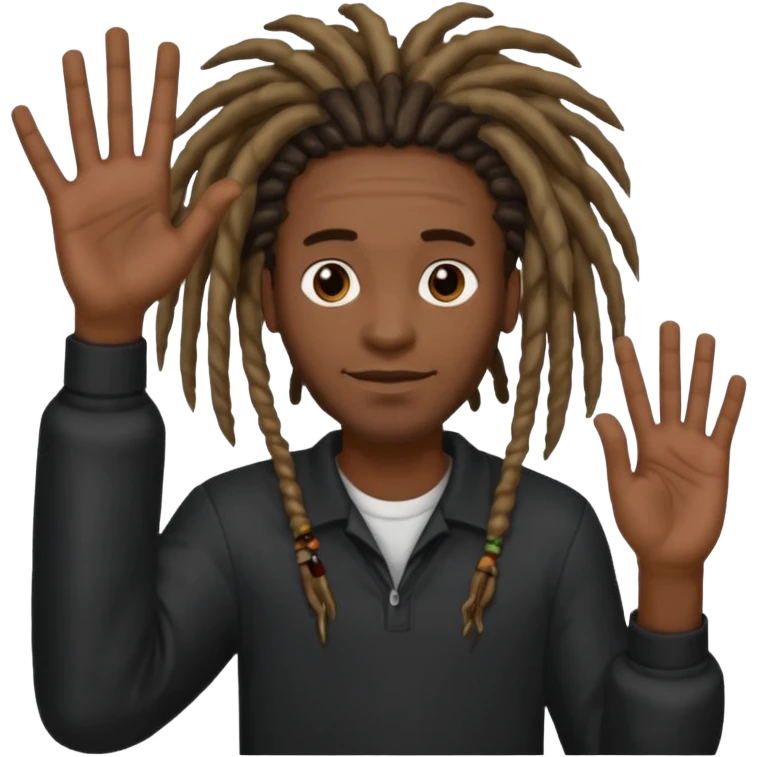 A Black man with dreads holding up 6 in his right hand and 7 in his left hand  emoji