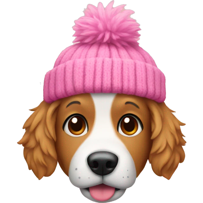 Dog wearing a pink fluffy beanie  emoji