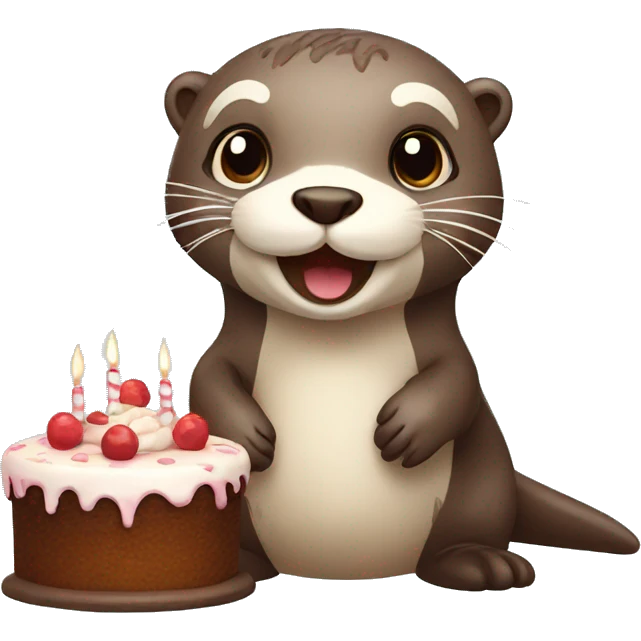 cute otter with a cake emoji