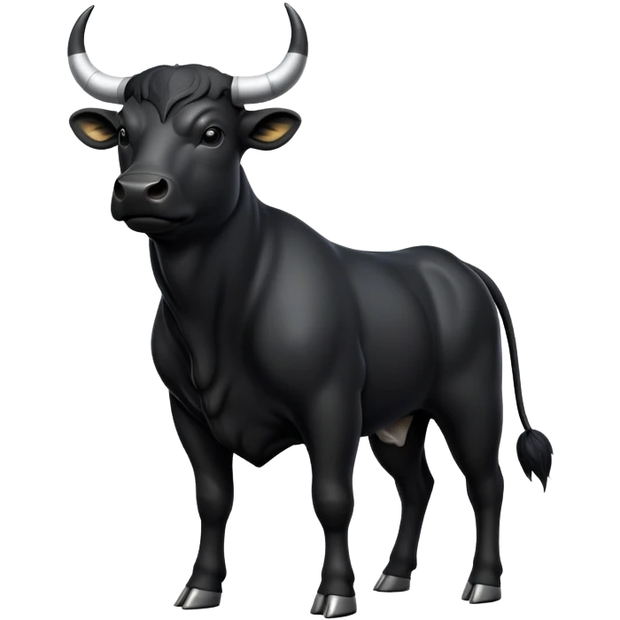 cinematic-[black bull]-realistic-full-body-standing-emoji,-tail-flicking-lazily,-head-tilted-dramatically,-sleek-[black]-fur,-simplified-yet-realistic-focused-features,-highly-detailed,-glowing-with-an-almost-sarcastic-glow emoji