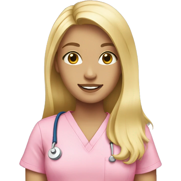 Blonde girl in pink scrubs with long hair emoji