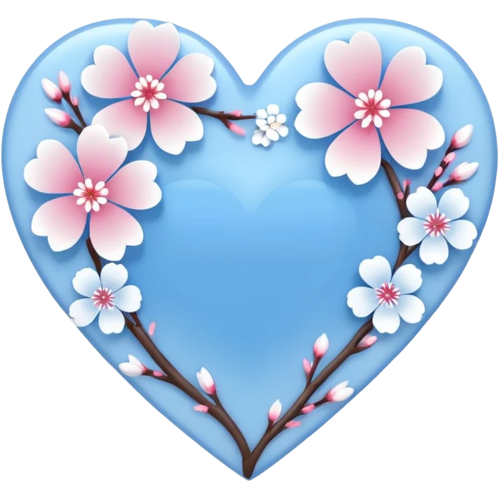  blue sakura heart, heart made of white sakura petals with pink accents, remove background emoji