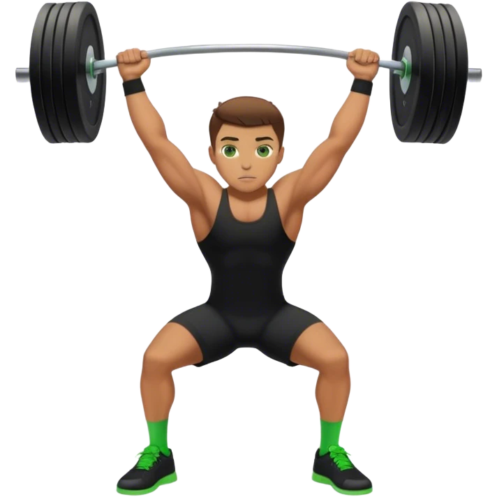 tanned guy green eyes black clothes green shoes clean and jerk exercise emoji