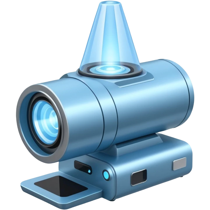 Flat emoji of a wrist-mounted hologram projector emitting a soft blue light cone, simple shapes, modern sci-fi style emoji
