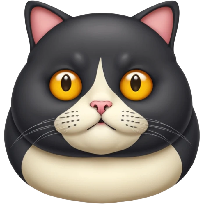 Un gato negro gordito con los ojos de color amarillos sentado emoji
