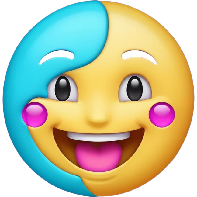 glowing emoji face laughing, purple and cyan neon light, dark background emoji