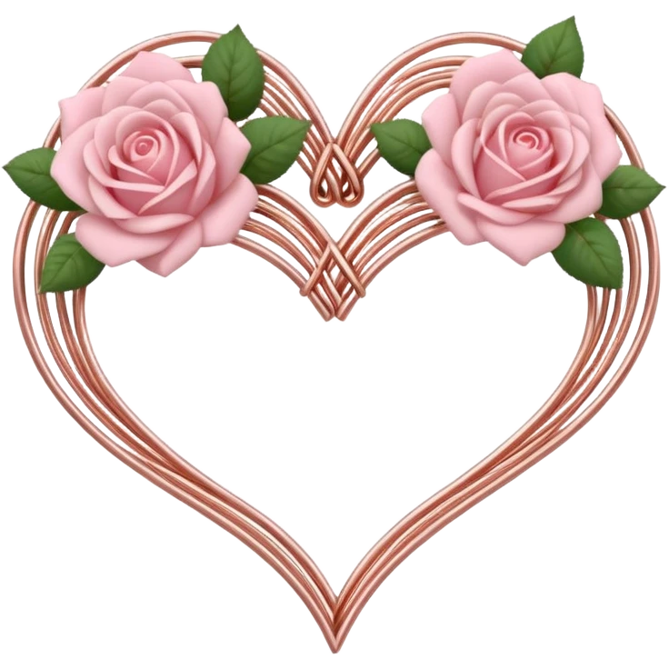 Rose-gold met wires tied into a heart shape with pastel pink roses adorning it emoji