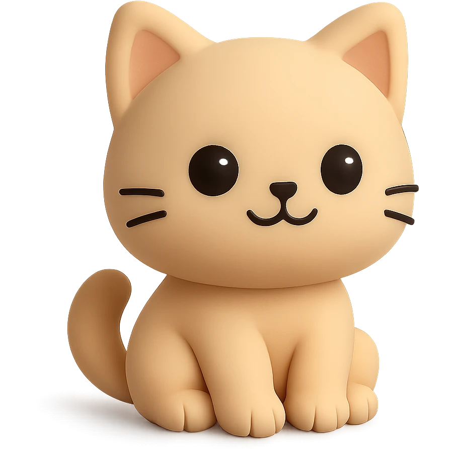 A cute cat with big round eyes and tiny paws, sitting in an adorable pose with a gentle smile emoji
