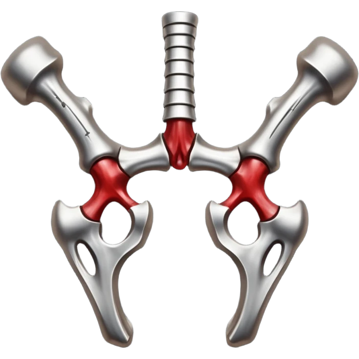 metallic anatomic bones with traces of blood, steel texture, dark dramatic tone, clean background emoji