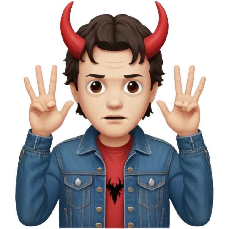 Eddie the freak from stranger things with his iconic hand sign over his head pretending to be the devil I think emoji