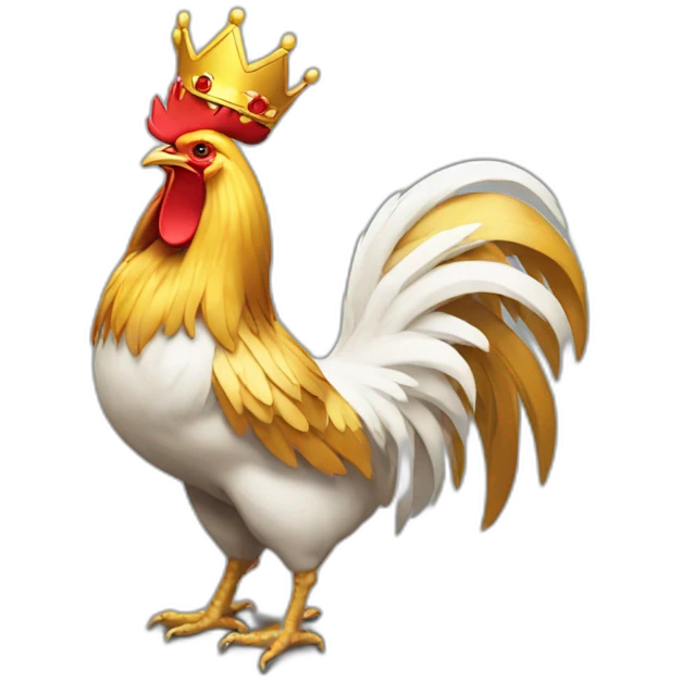 proud and howling golden rooster with a crown on its head emoji