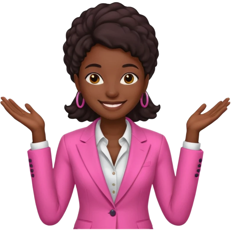 Darkskin black woman wearing a pink suit emoji
