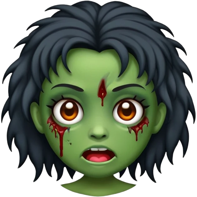Faca um emoji de zumbi estilo iphone de uma menina de cabelo preto com franjinha emoji