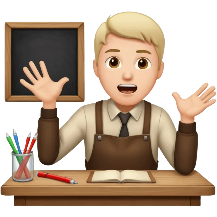 man working at table, shouting with determination emoji