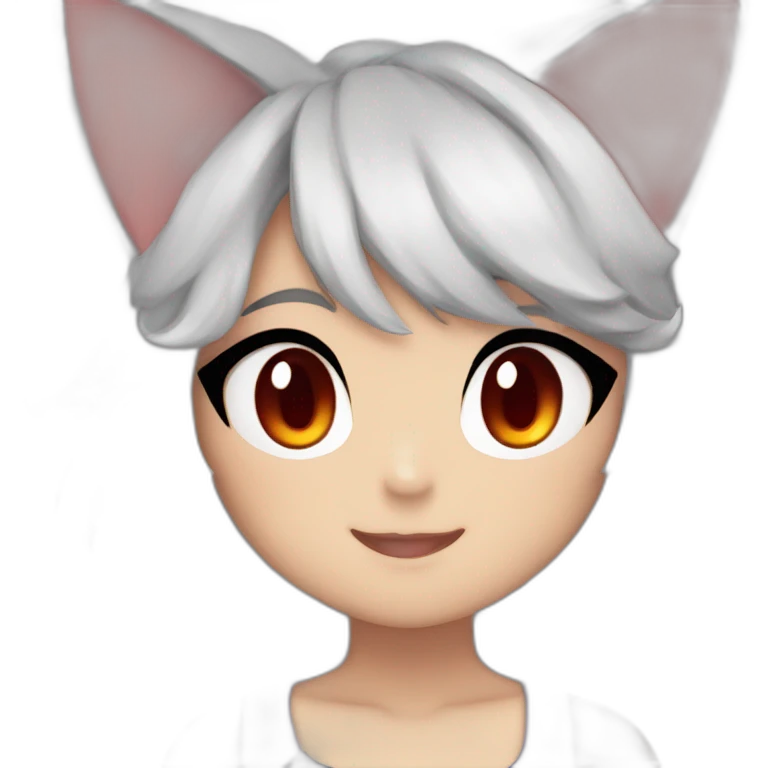 pokemon girl, cat ears, black hair, wavy hair, red eyes, black sclera emoji