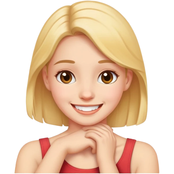 A girl holding her neck  smiling emoji