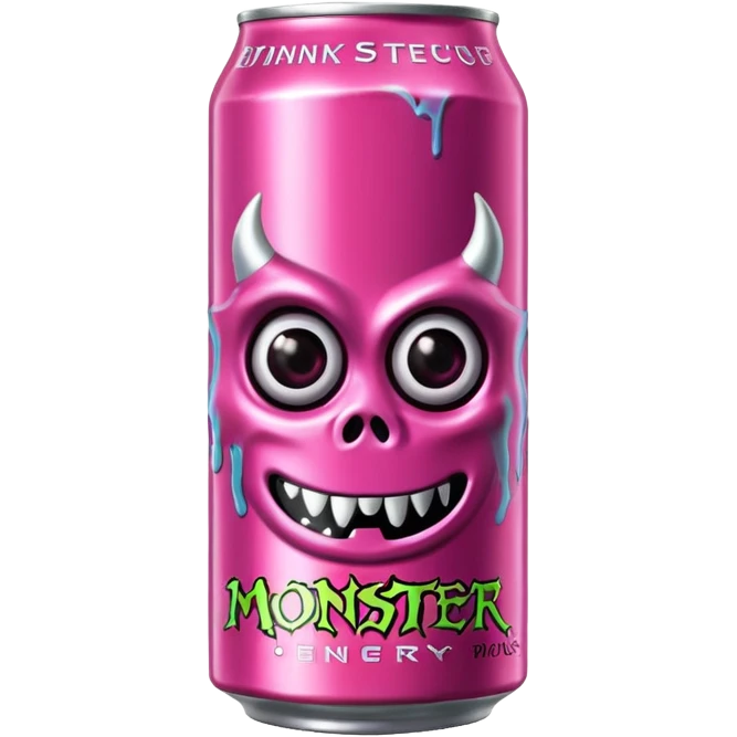 Pink monster energy drink with the logo of original monster company energy drink do not add the face in it just normal monster can  emoji