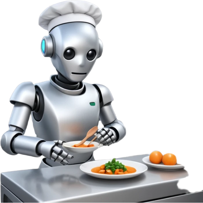 obot chef preparing a gourmet meal in a futuristic kitchen emoji