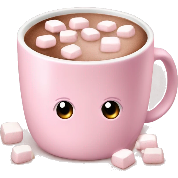 Light Pink mug of hot chocolate with marshmallows  emoji