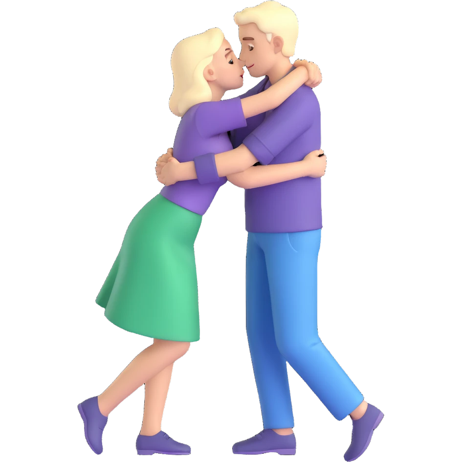 white man with brown hair and white woman with black hair, in love emoji