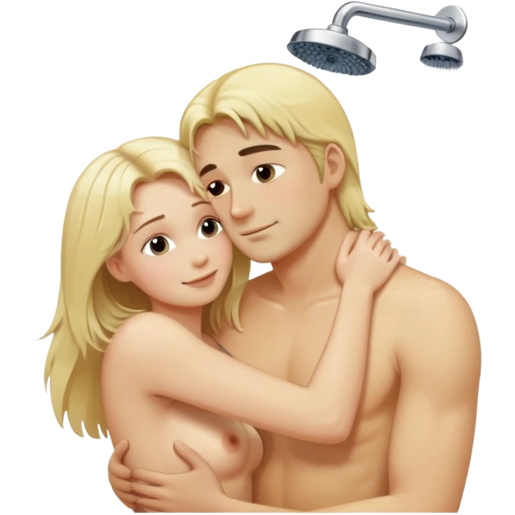 Long hair blonde naked hugging a naked russian man with short blond hair in the shower  emoji