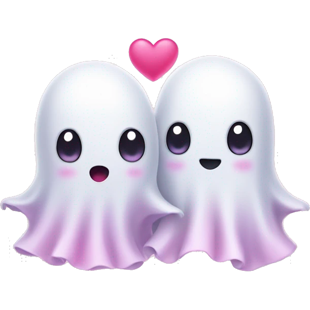 Two cute Ghost Friends pink Little Hearts  emoji