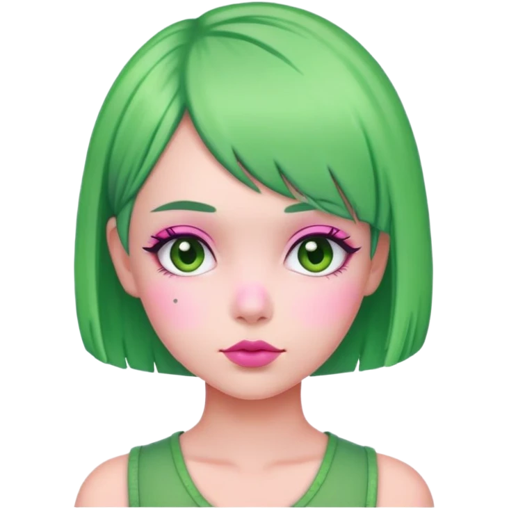 Girl with pink skin and green bob  emoji