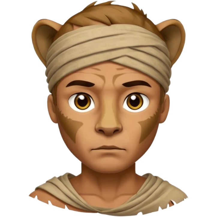 ancient man bold head, tattered puma skin cloth emoji