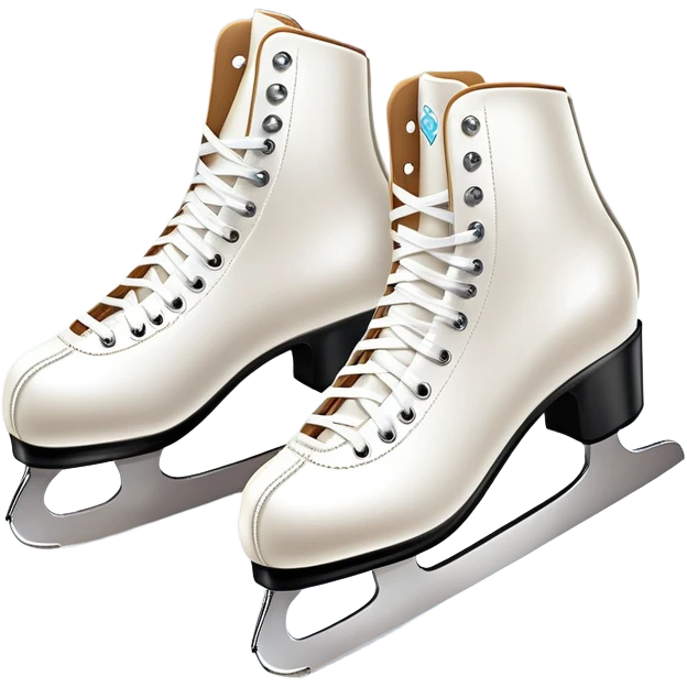 An icon showing The rink is surrounded by cheering spectators and soft arena lights, creating a beautiful, dynamic atmosphere. a pair of elegant figure skates placed on the smooth, sparkling ice of a grand ice arena. Transparent background highlights the grace and beauty of figure skating. emoji