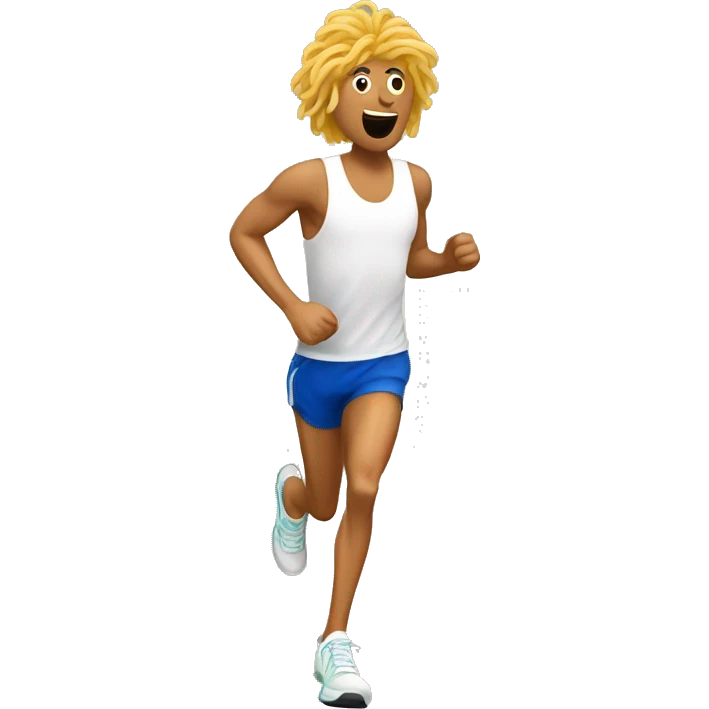 A runner going for a jog but their legs are spaghetti noodles and their shoes are meatballs emoji