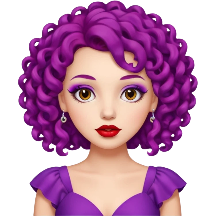 Fashion Model with Purple Curls, red dress emoji