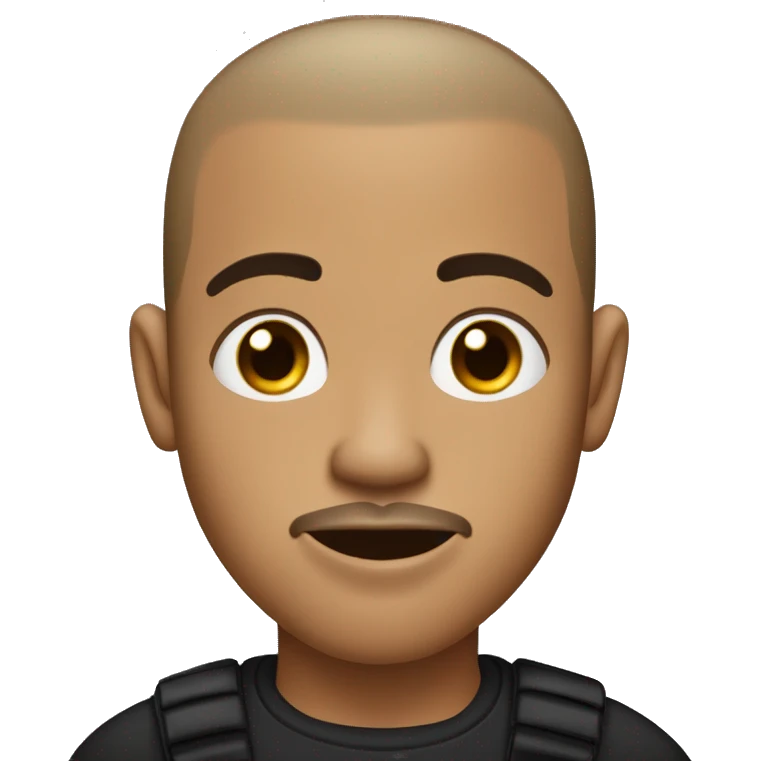 Light skin black man with buzz cut with black goatee beard covering his chin with a broad head and slim face with big lips and flared up nose and ears pointing outwards emoji