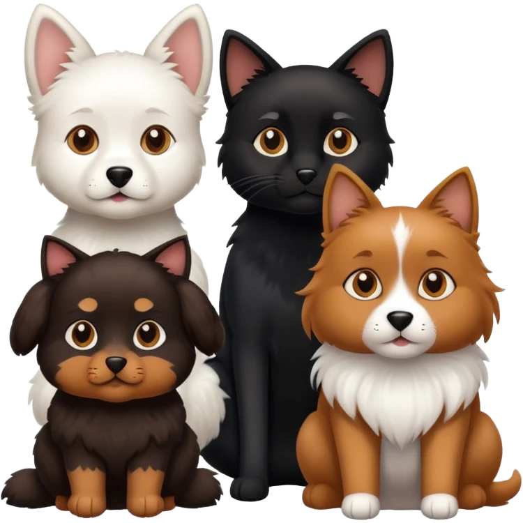 1 brown dog, 1 black and white dog, 1 black cat emoji