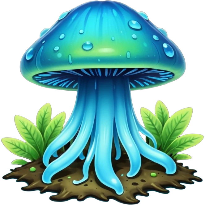 Colorful iridescent cyan and blue and neon green bioluminescent shiny glowing ET gooey shroomy plenty icky sticky muddy swampy spore flower ecosystem environment  emoji