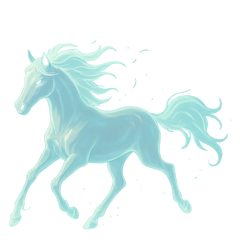 silver spirit horse running, glowing ethereal, mystical, magical, in ghibli style emoji