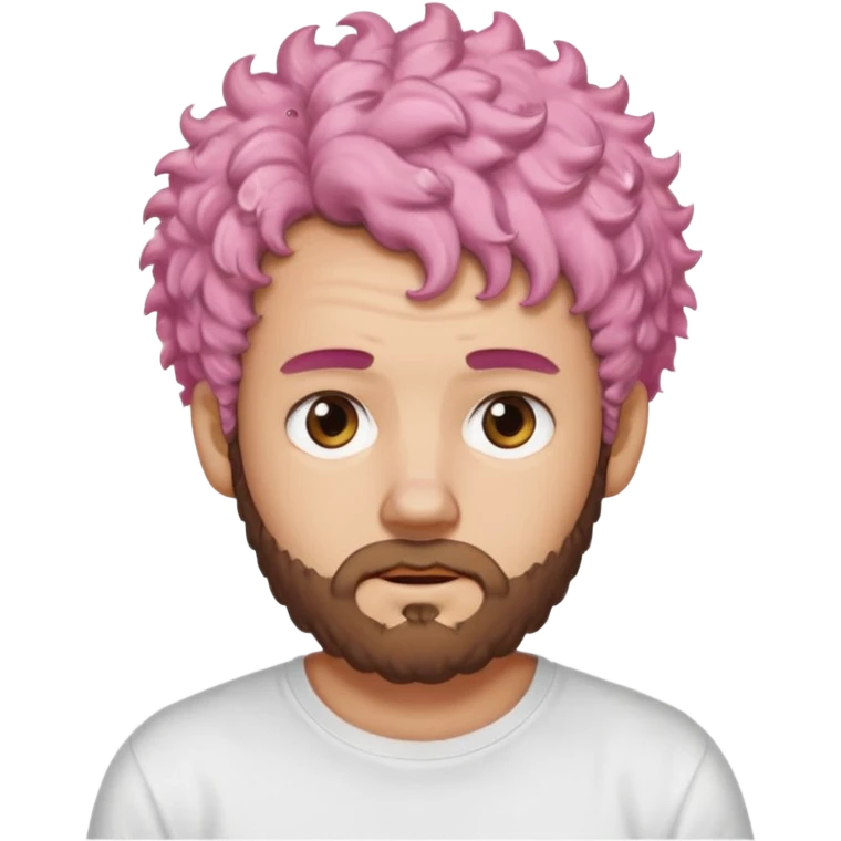 A light-skinned man with short fluffy pink curls and a neatly trimmed brown beard, with a slightly uneasy expression. emoji