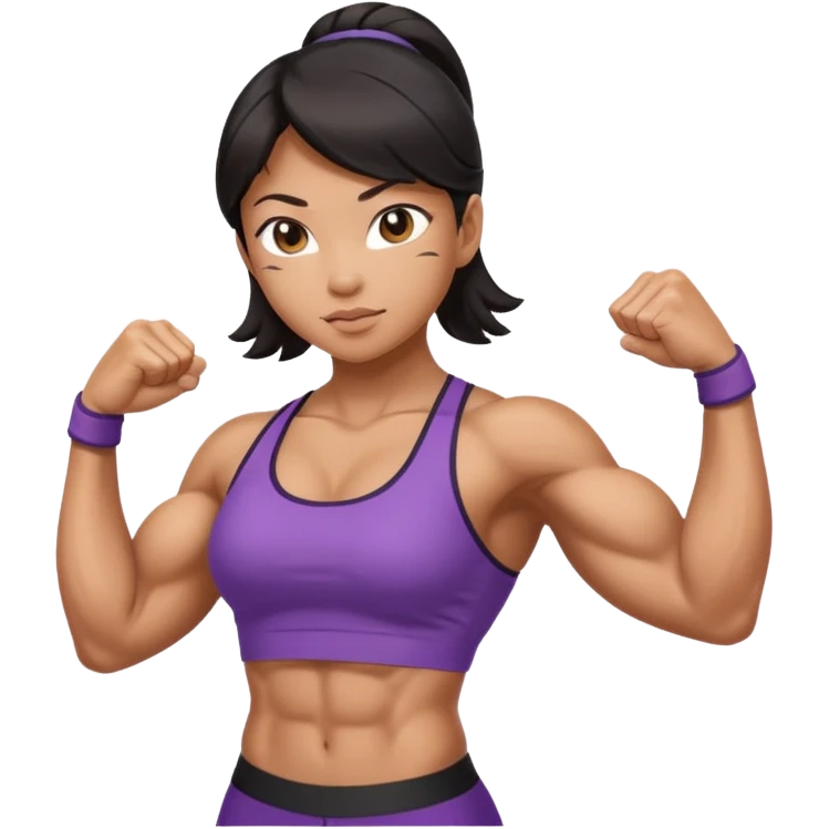 asian girl flexing extremely muscular body emoji