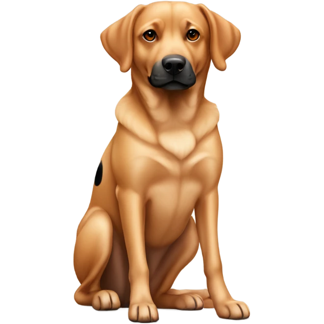 Tan lab with black spots all over and red Australian cattle dog sitting together  emoji