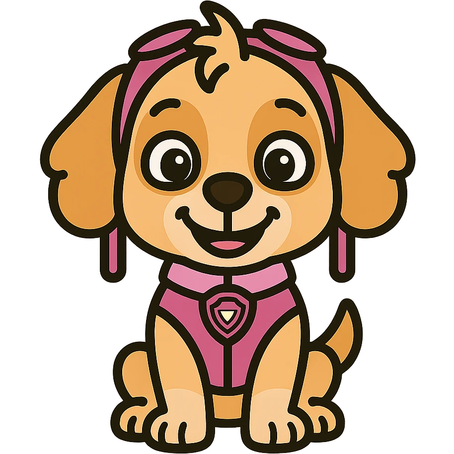Puppy Patrol Sky emoji, sitting pose, smiling, colorful icon style emoji