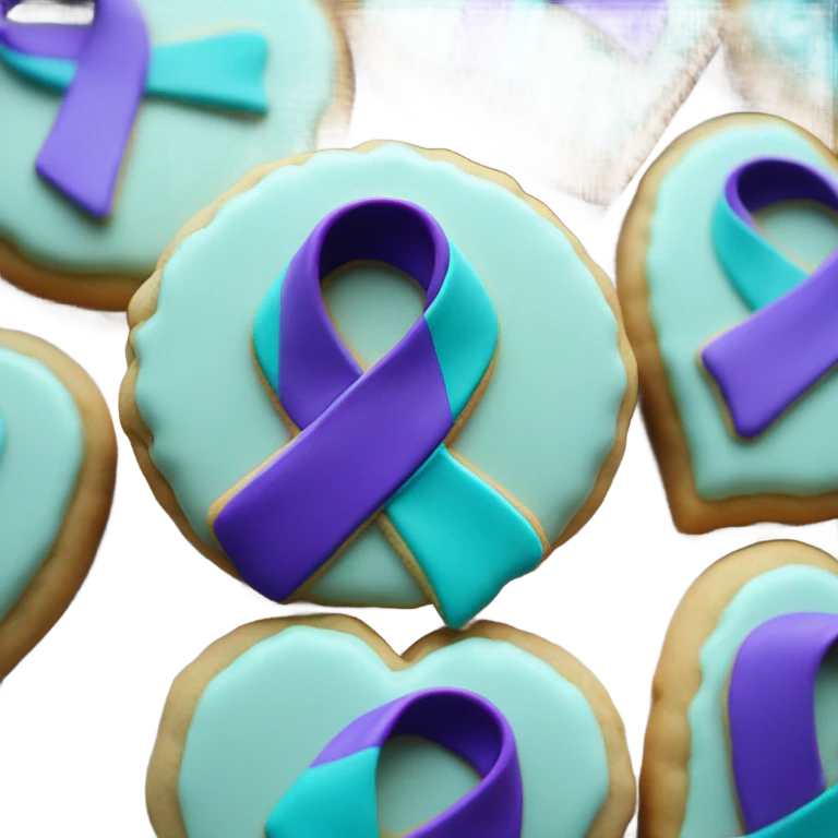 Purple teal Suicide awareness ribbon on heart cookie emoji