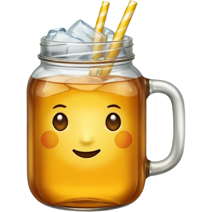 mason jar without any straws, 2d, in google emoji style, no face, simple with little shading, mason jar with ice lemon tea but no lemons and no ice visible. NO STARWS.  emoji