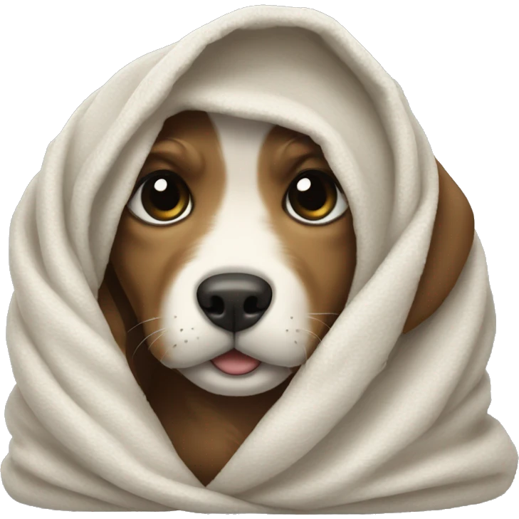 The puppy wrapped up in a blanked emoji
